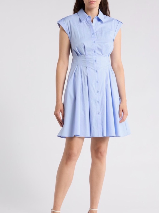 Eliza J Dresses & Skirts - Eliza J Cap Sleeve Cotton Fit & Flare Shirtdress Blue Size 8